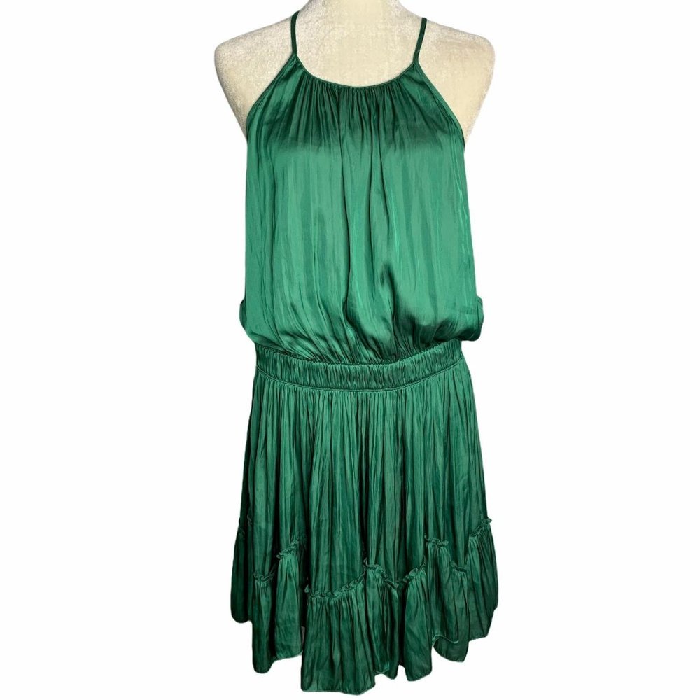 Halston Heritage Cocktail Dress L Green Halter